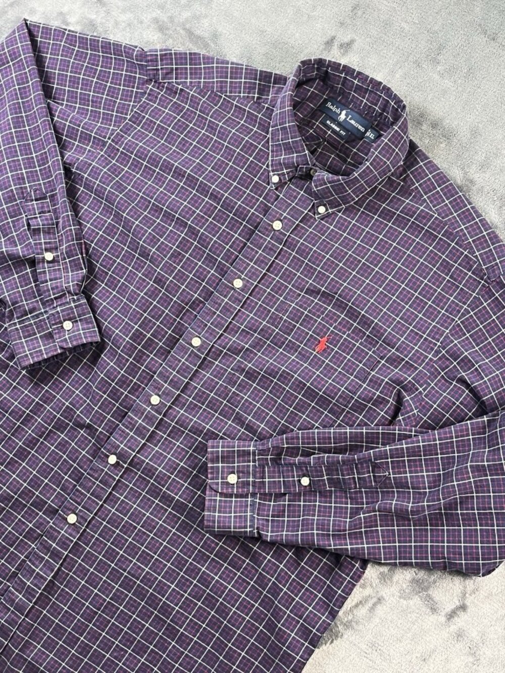 Ralph Lauren Shirt Classic Fit Men's Size XL Check Blue Long Sleeve Button Up